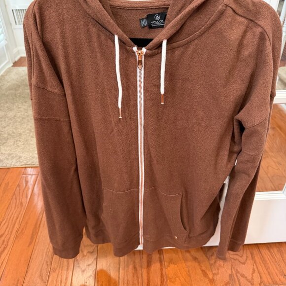 Volcom - NWT - L Hooded Sweatshirt - Brown Terry Like Material - Picture 3 of 5
